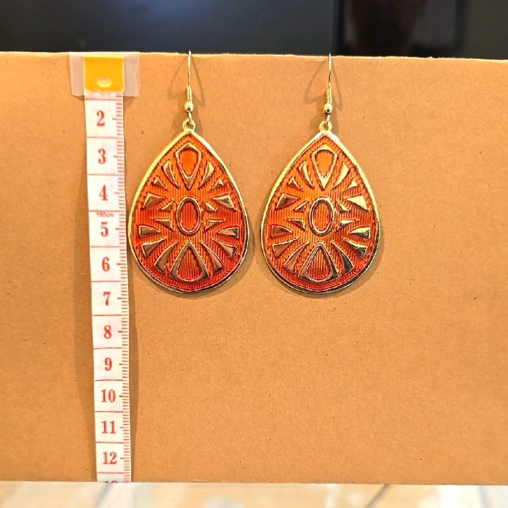 Gold and Orange Teardrop Earrings